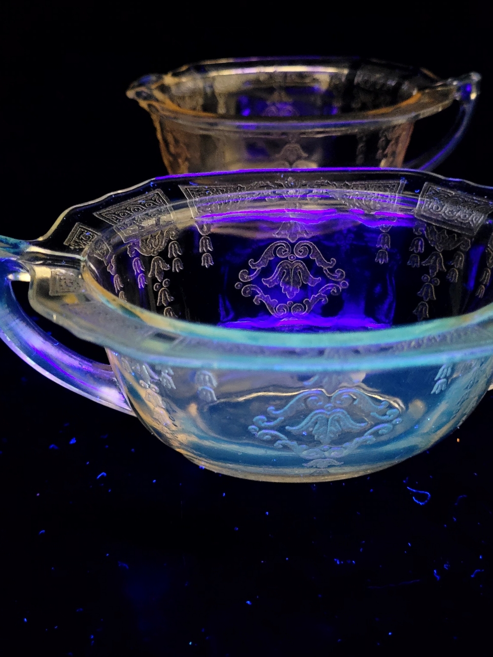 Gold & Clear Vaseline Glass Cream And Sugar Set of 2